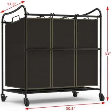 Simple Houseware Heavy Duty 3-Bag Laundry Sorter Rolling Cart, Bronze