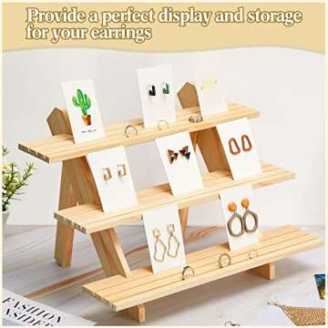 51 Pcs Wood Earring Display Stand Retail Jewelry Card Display Stand Earring Display Stands for Selling with 50 Pcs Earring Card for Merchandise Jewelry Display Business Home Using (Wooden)