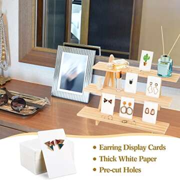 51 Pcs Wood Earring Display Stand Retail Jewelry Card Display Stand Earring Display Stands for Selling with 50 Pcs Earring Card for Merchandise Jewelry Display Business Home Using (Wooden)