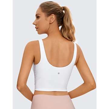 CRZ YOGA Butterluxe Womens V Neck Longline Sports Bra - U Back Padded Crop Workout Tank Tops with Bu...