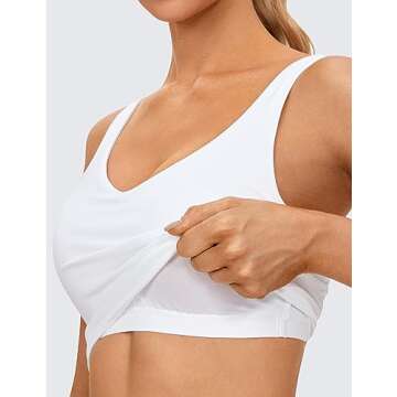 CRZ YOGA Butterluxe Womens V Neck Longline Sports Bra - U Back Padded Crop Workout Tank Tops with Built in Pads White Small
