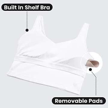 CRZ YOGA Butterluxe Womens V Neck Longline Sports Bra - U Back Padded Crop Workout Tank Tops with Built in Pads White Small