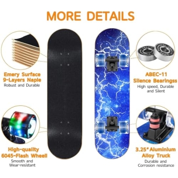 GIEEU Flashing Wheel Complete Skateboard 31x8 Inch