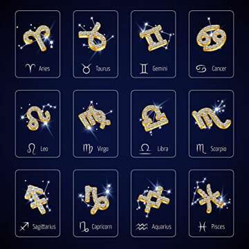 24 Pieces Zodiac Nail Charms 3d Nail Art Charms Rhinestone Zodiac Nail Charms DIY Pendant for Jewelr...