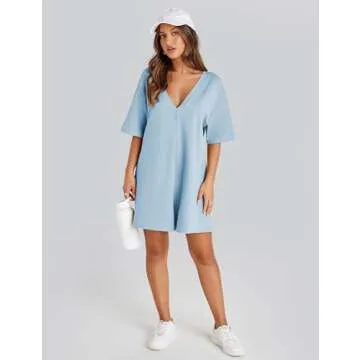TAQCUX Rompers for Women Athletic Workout Hot Shot Tee Romper Casual Oversized Jumpsuits Overalls(LightBlue-M)