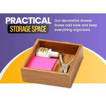 YBM HOME Bamboo Drawer Organizer Storage Box for Kitchen Drawer, Junk Drawer, Office, Bedroom, Children Room, Craft, Sewing, and Bathroom, 2 Pack 6x15x2 inch