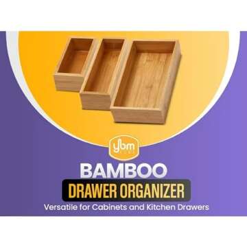 YBM HOME Bamboo Drawer Organizer Storage Box for Kitchen Drawer, Junk Drawer, Office, Bedroom, Children Room, Craft, Sewing, and Bathroom, 2 Pack 6x15x2 inch