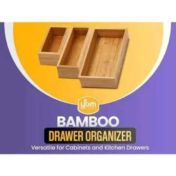 YBM HOME Bamboo Drawer Organizer Storage Box for Kitchen Drawer, Junk Drawer, Office, Bedroom, Children Room, Craft, Sewing, and Bathroom, 2 Pack 6x15x2 inch