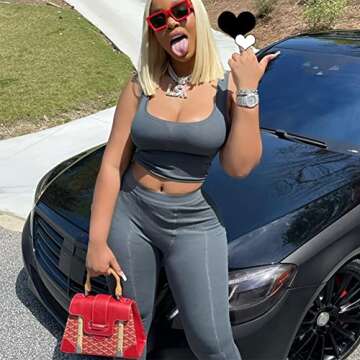 ZFLM Casual Workout Sets Two Piece Outfits for Women Ribbed Crop Tank Top High Waist Yoga Leggings Active Wear