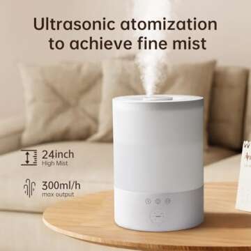 YOGIN Humidifiers for Bedroom Large room,Top fill 2.5L Ultrasonic cool mist Humidifiers for Baby Nursery and Plants,Up to 24 Hours, 24db Quiet,Night Light, Auto Shut Off, Easy Clean Humidifier