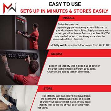 Mobility Wall Pro Series- Stand Up Door Mounted Textured Foam Roller for Deep Tissue Massage & Muscle Recovery for Exercise, Includes 4 Trigger Point Attachments