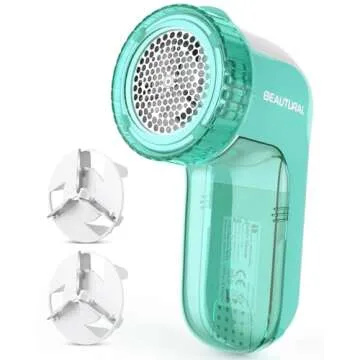 BEAUTURAL Fabric Shaver and Lint Remover, Sweater Defuzzer with 2-Speeds, 2 Replaceable Stainless Steel Blades, Battery Operated, Remove Clothes Fuzz, Lint Balls, Pills, Bobbles