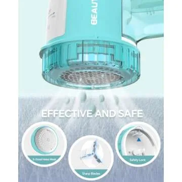 BEAUTURAL Fabric Shaver and Lint Remover, Sweater Defuzzer with 2-Speeds, 2 Replaceable Stainless Steel Blades, Battery Operated, Remove Clothes Fuzz, Lint Balls, Pills, Bobbles