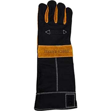 Burch Barrel Stockman's Leather Grill Gloves with Extra Long Thick Cuffs | Our Grilling Gloves are Made with 100% Genuine Leather and Heat Resistant Fabrics | Designed with Slicing and Dicing in Mind