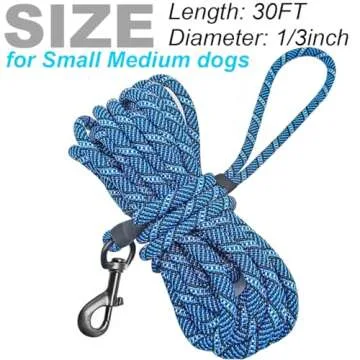 Mycicy Long Rope Leash for Dog Training 12, 15, 22, 30, 50, 75, 100ft Check Cord Recall Agility Lead Tie Out Dog Line for Small Medium Dogs, Great for Outdoor, Camping, or Backyard (30 feet)