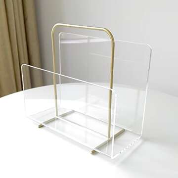 XOHYW Acrylic Magazine Holder, Crystal Clear Acrylic Magazine Book Rack, Desktop File Organizer for Office Organization, Storage,Home Office Decoration,Reception