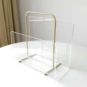 XOHYW Acrylic Magazine Holder, Crystal Clear Acrylic Magazine Book Rack, Desktop File Organizer for Office Organization, Storage,Home Office Decoration,Reception