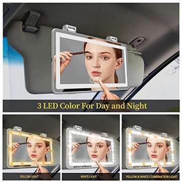 Car Visor Vanity Mirror Rechargable LED Light Makeup Mirror for Car Truck SUV Clip on Sun Visor 3 Light Modes & 60 LEDs Dimmable touch screen Car Mirror as A Gifts for Valentine's Day(White)