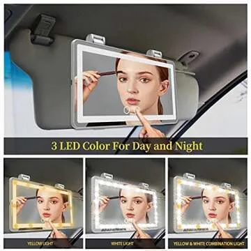 Car Visor Mirror with LED Lights - Rechargeable & Dimmable