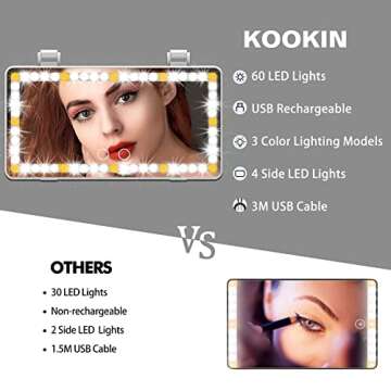 Car Visor Vanity Mirror Rechargable LED Light Makeup Mirror for Car Truck SUV Clip on Sun Visor 3 Light Modes & 60 LEDs Dimmable touch screen Car Mirror as A Gifts for Valentine's Day(White)