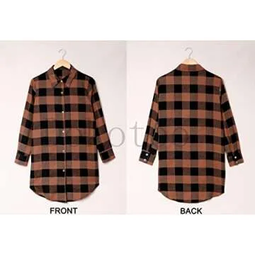 Dokotoo Plaid Shacket Jacket Women Long Sleeve Casual Color Block Button Down Boyfriend Womens Flannel Shirts Jackets Cardigans Coats Tops with Pockets Brown Large