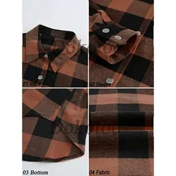 Dokotoo Plaid Shacket Jacket Women Long Sleeve Casual Color Block Button Down Boyfriend Womens Flannel Shirts Jackets Cardigans Coats Tops with Pockets Brown Large