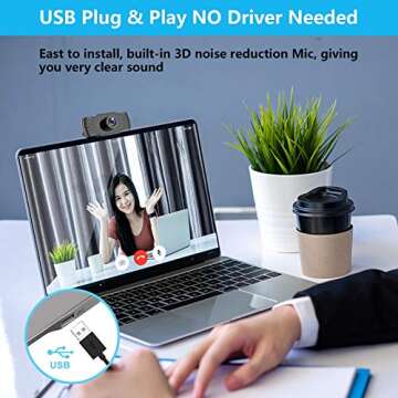 Kasily 1080P Computer Camera, Auto Focus Webcam with Microphone for Desktop, USB Plug and Play & 3D Noise Reduction for Online Learning/PC Video Conference/Calling, Skype/YouTube/Zoom