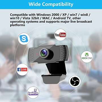 Kasily 1080P Computer Camera, Auto Focus Webcam with Microphone for Desktop, USB Plug and Play & 3D Noise Reduction for Online Learning/PC Video Conference/Calling, Skype/YouTube/Zoom