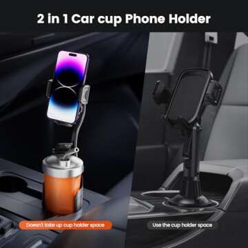 toocki Cup Holder Phone Mount for Car, Universal 360° Adjustable Gooseneck Cell Phone Cup Holder Ex...