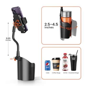 toocki Cup Holder Phone Mount for Car, Universal 360° Adjustable Gooseneck Cell Phone Cup Holder Expander for Car Truck Compatible with iPhone Samsung & All Smartphones