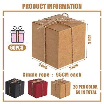 60 Pcs Christmas Square Gift Boxes Small Christmas Gift Boxes with Twine Kraft Favor Boxes for Chris...
