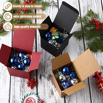 60 Pcs Christmas Square Gift Boxes Small Christmas Gift Boxes with Twine Kraft Favor Boxes for Christmas Holidays Wedding Birthday Proposal Party(3 x 3 x 3 Inches,Brown, Red, Black)