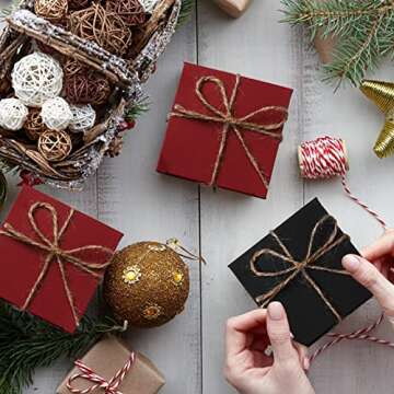 60 Pcs Christmas Square Gift Boxes Small Christmas Gift Boxes with Twine Kraft Favor Boxes for Christmas Holidays Wedding Birthday Proposal Party(3 x 3 x 3 Inches,Brown, Red, Black)