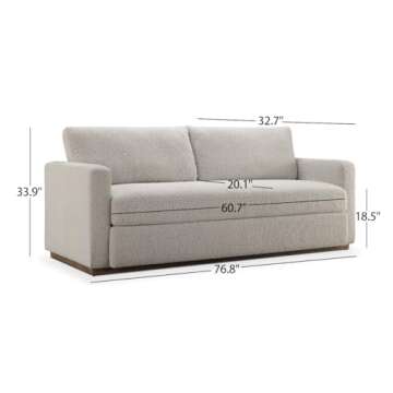 CHERS 76.8" Upholstered Bench Seat Sofa, Wood Base Lounge Sofa with Track Arms, Cushion Back Fabric ...