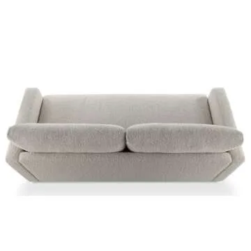 CHERS 76.8" Upholstered Bench Seat Sofa, Wood Base Lounge Sofa with Track Arms, Cushion Back Fabric Loveseat, 2-Seater Boucle Couches for Small Living Room, Bedroom, Office, Off-White