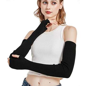 NOVAWO Wool Blend Warm Arm Warmers Super Soft Long Fingerless Gloves for Women