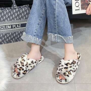 Crazy Lady Women's Fuzzy Fluffy House Slippers - Chic & Cozy Cross Band Sandals