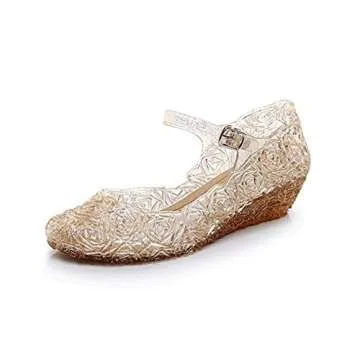 Qinyue.JF Girls Princess Jelly Sandals Girls Soft Crystal Plastic Sandals Cosplay Jelly Shoes for Kids Toddler Mary Janes