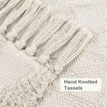 Uphome Boho Bathroom Runner Rug 2' x 4.3', Washable Woven Cotton Bedroom Rug Runner, Beige Aesthetic Tufted Entryway Runner Rugs, Bohemian Tribal Throw Rug for Bedside Living Room Laundry Kitchen