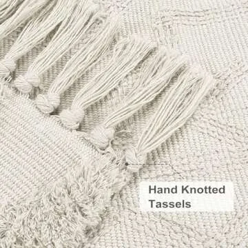 Uphome Boho Bathroom Runner Rug 2' x 4.3', Washable Woven Cotton Bedroom Rug Runner, Beige Aesthetic Tufted Entryway Runner Rugs, Bohemian Tribal Throw Rug for Bedside Living Room Laundry Kitchen