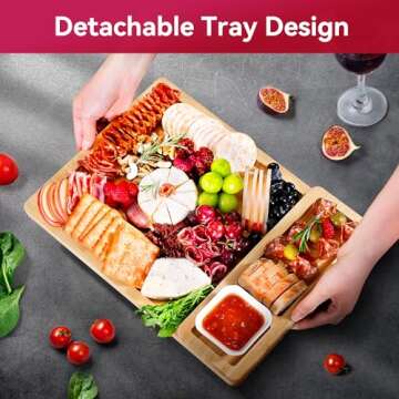 Charcuterie Board Set, Easoger Bamboo Cheese Board, 2024 Charcuterie Board and Knife Set, House Warm...