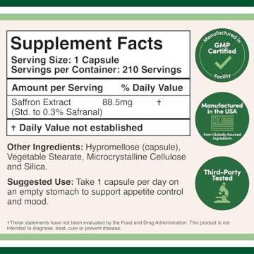 Double Wood Saffron Supplement - 210 Vegan Capsules for Healthy Weight Management