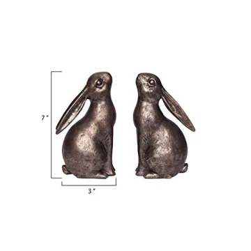 Creative Co-Op Decorative Resin Rabbit Bookends, Bronze, Set of 2