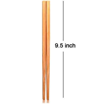 Luxxii 9.5" Natural Chinese Bamboo Wooden Chopsticks Set Reusable Classic Style Wood Chopsticks (5 P...