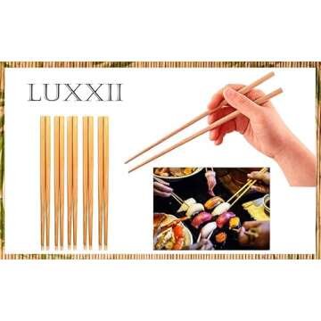 Luxxii 9.5" Natural Chinese Bamboo Wooden Chopsticks Set Reusable Classic Style Wood Chopsticks (5 Pairs)