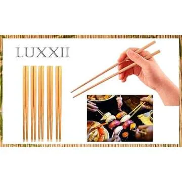Luxxii 9.5" Natural Chinese Bamboo Wooden Chopsticks Set Reusable Classic Style Wood Chopsticks (5 Pairs)
