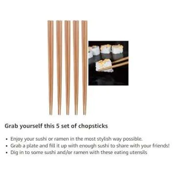 Luxxii 9.5" Natural Chinese Bamboo Wooden Chopsticks Set Reusable Classic Style Wood Chopsticks (5 Pairs)