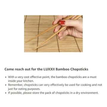 Luxxii 9.5" Natural Chinese Bamboo Wooden Chopsticks Set Reusable Classic Style Wood Chopsticks (5 Pairs)
