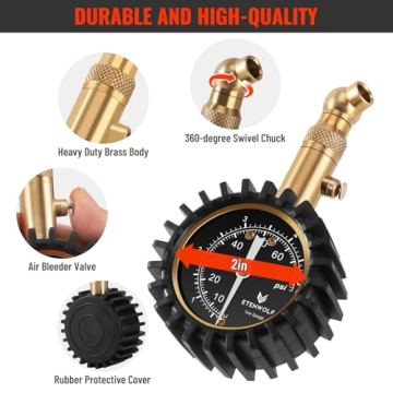 ETENWOLF 0-75 PSI Tire Pressure Gauge with Glow Dial