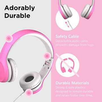 LilGadgets Connect+ Girls Headphones for School Wired with Microphone, Volume Limiting for Safe Listening, Adjustable Headband, Cushioned Earpads for Comfort, Kids Headphones for School, Pink